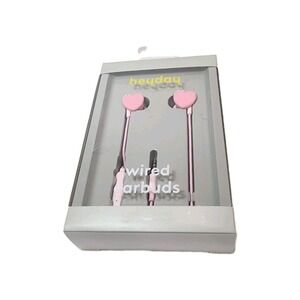 heyday Pink Heart Wired Earbuds NEW